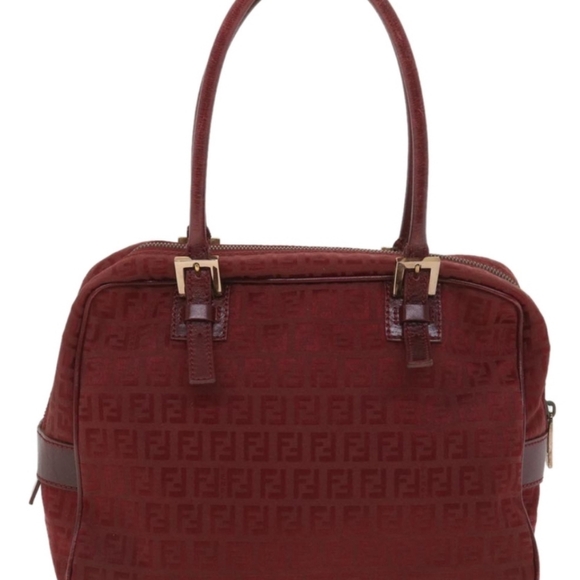 FENDI Zucchino Canvas Authentic Hand Bag Red Auth rd4396 - Picture 4 of 16